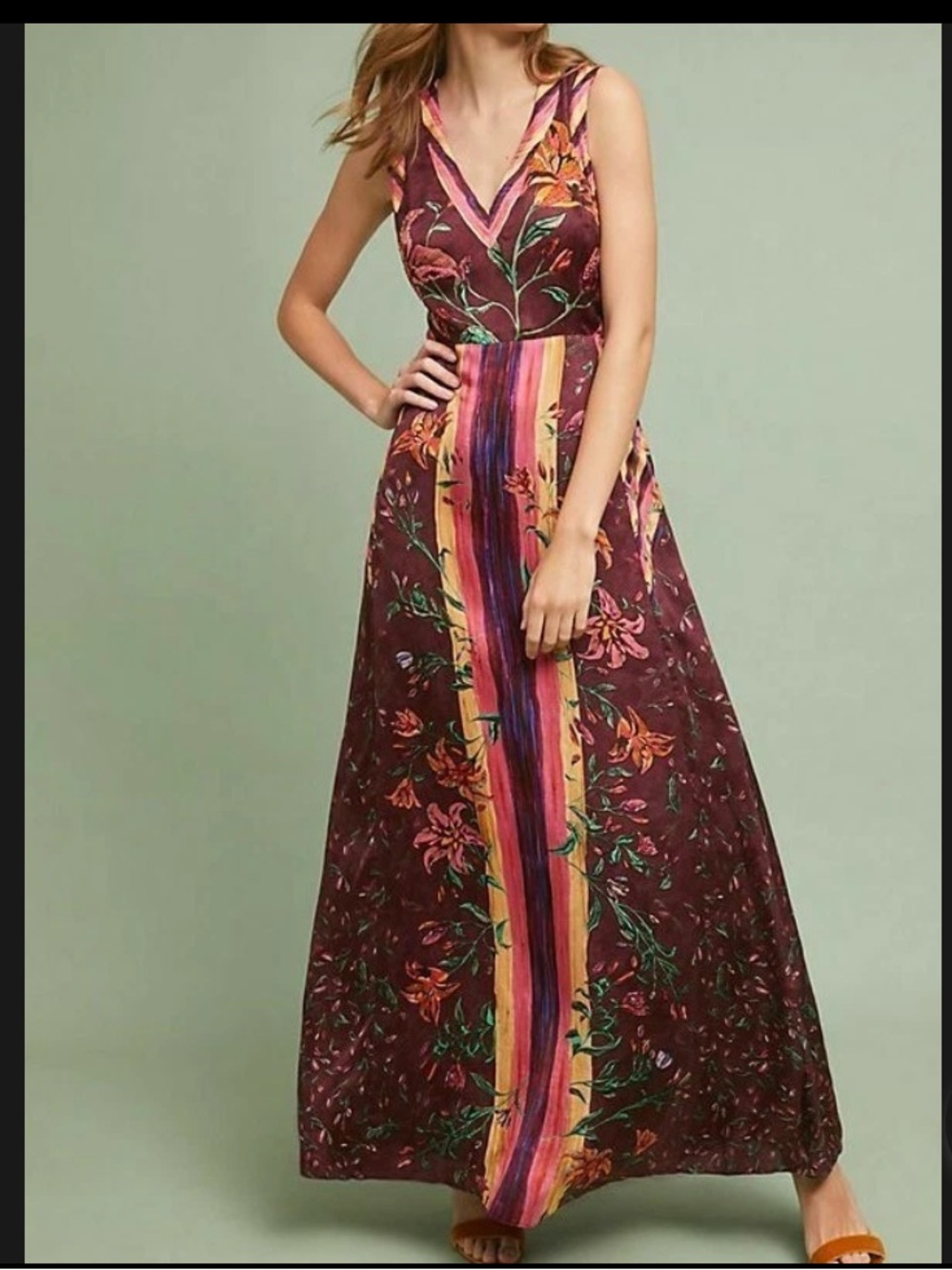 Anthropologie Gala Maxi dress by 5X by Agit Kumar Colorful w/ beading Size 6